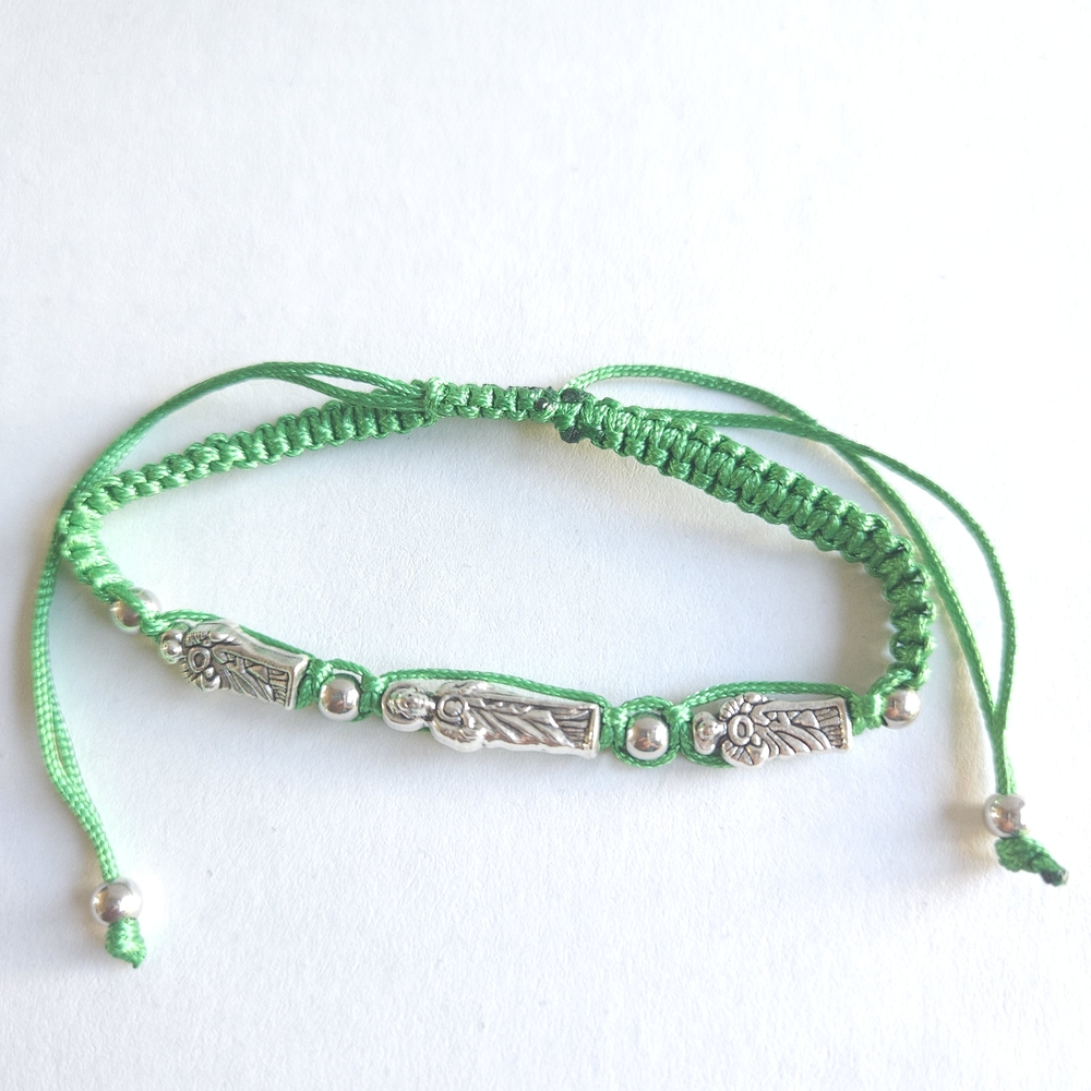 Green and Silver Adjustable Bracelet San Judas